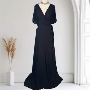 Lulus Witchy Whimsygoth Black Full Length Wrap Maxi Dress Plus Size 1X / XL